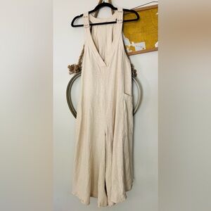 Oli & Hali Cream Linen-Blend Wide-Leg Jumpsuit